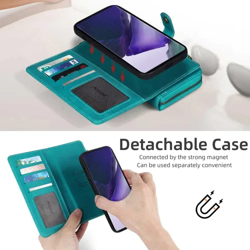Miniatura 8 de Compatible con Samsung Galaxy Note 20 Ultra Glaxay Note20 Plus 5G - Funda tipo cartera multifunción 2 en 1 desmontable magnética para teléfono Azul