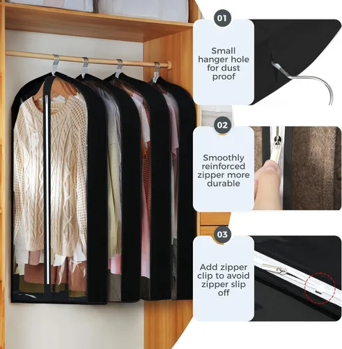Miniatura 18 de 6 bolsas de ropa de 40 pulgadas para colgar ropa, bolsas transparentes para almacenamiento de ropa, bolsas de ropa para fundas de viaje