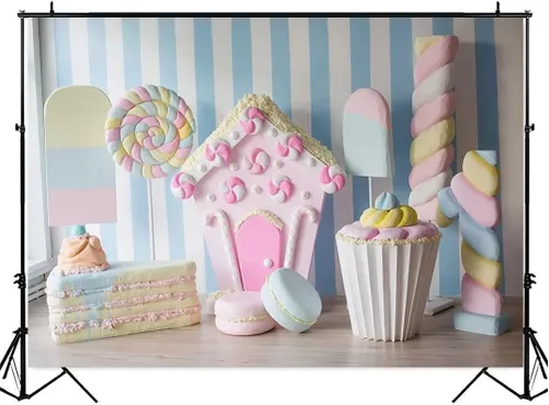Cake Smash - Fondo de 1er cumpleaños para niños, dulce piruleta, caramelo, retrato de bebé, helado, sesión de fotos, estudio, 7 x 5 pies, vinilo