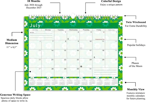 Miniatura 4 de Calendario mensual 2022 – 2023 de pared / escritorio encuadernado en espiral – 16 meses de escritorio / calendario secante de pared / planificador