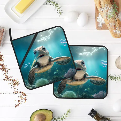 Miniatura 4 de 3D - Juego de 2 soportes para ollas sonrientes de tortuga, resistentes al calor, para cocinar, hornear, hacer barbacoas, regalos para mujeres