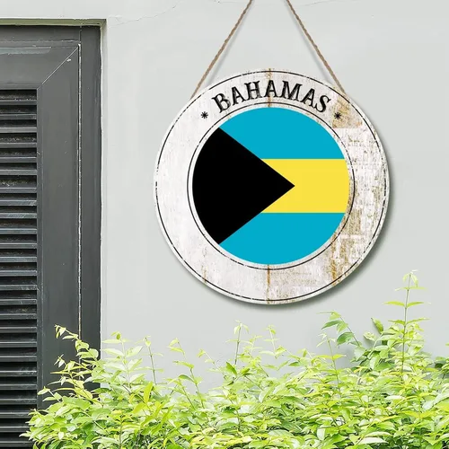 Miniatura 5 de Placa redonda de madera de las Bahamas para la pared, corona de puerta delantera, bandera nacional, recuerdo, regalo de viaje, decoración de pared