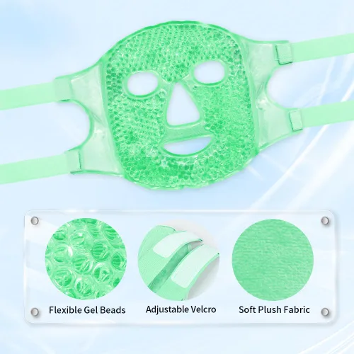 Miniatura 4 de Máscaras faciales frías, máscara facial de hielo, compresa fría y caliente, ojeras, hinchazón, migrañas y dolor de cabeza, enfriamiento