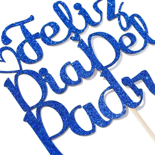 Miniatura 6 de Feliz Día del Padre - Decoración para tartas, decoración para tartas del día del padre, decoración de fiesta del día del padre, purpurina azul