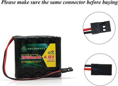 Miniatura 6 de Paquete de 2 baterías de receptor NiMH RX de 4.8 V 2000 mAh con conectores Hitec compatibles con receptores RC, aviones RC y más