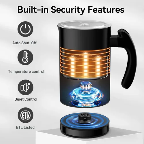 Miniatura 6 de Secura Espumador de Leche Eléctrico, Vaporizador Automático de Leche Espuma Caliente o Fría para Café, Cappuccino, Latte, Calentador de Leche