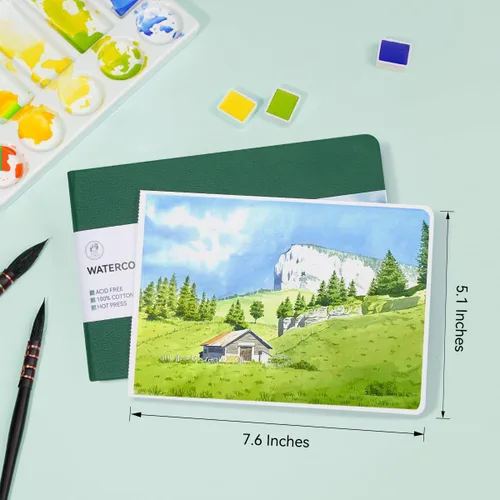 Miniatura 6 de Lightwish Diario de acuarela, 100% algodón, papel de acuarela prensado en caliente, suministros de arte, 7.6" x 5.1", 20 hojas (140lb/300gsm), libre