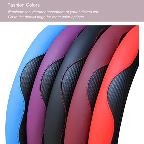 Miniatura 5 de Funda de cuero de fibra de carbono ultra fina para volante, antideslizante y protección solar que protege el volante, fácil de instalar, universal