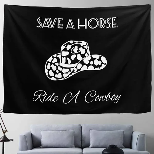 Miniatura 2 de TUGCAY Save A Horse Ride A Cowboy - Tapiz negro divertido con sombrero occidental, tapices para colgar en la pared para dormitorio, dormitorio