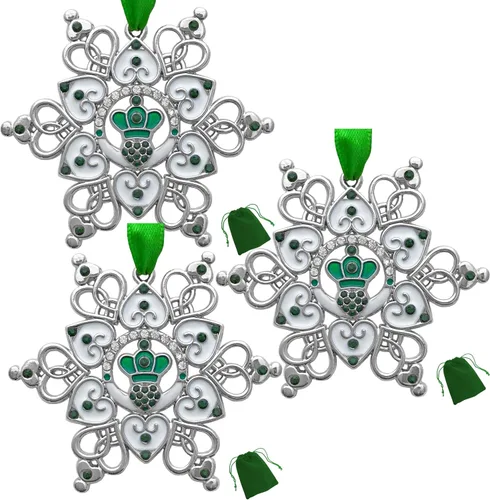 Miniatura 11 de Adorno de Navidad irlandés – Claddagh – Copo de nieve irlandés – Filigrana de metal y joyas – Bolsa de almacenamiento de regalo incluida mide 3 x 3