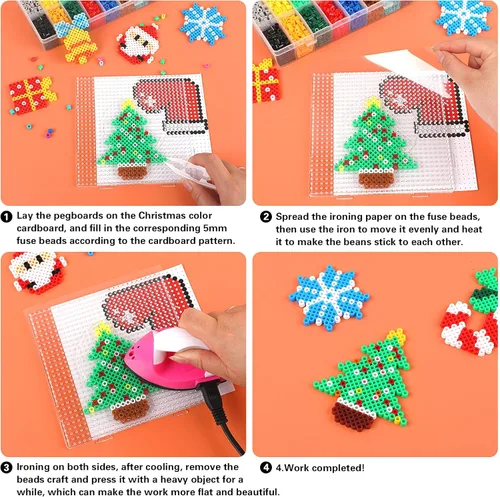 Miniatura 3 de AUGSUN Kit de cuentas de fusibles de Navidad, 5100 unidades + 24 colores para manualidades, juego de cuentas de fusión para niños, 12 estilos