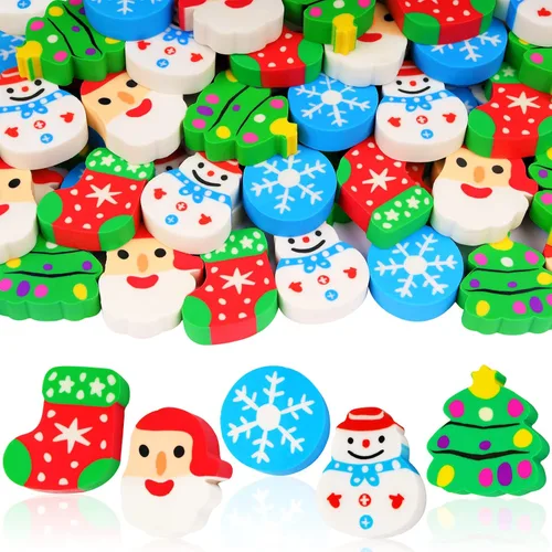 Borradores de Navidad para niños a granel, árbol de Navidad, Papá Noel, muñeco de nieve, copo de nieve, surtido, borrador de gran novedad, mascotas,