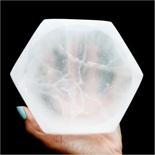 Om Zone Cuenco grande de selenita pulido estación de carga de cristal de selenita para limpieza y carga, colección de cristales y piedras curativas