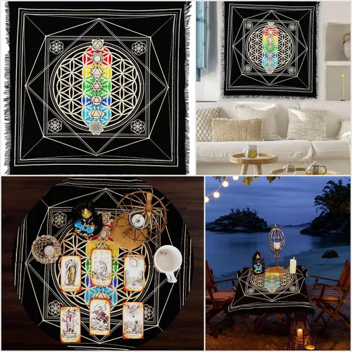 Miniatura 2 de Indian Consigners 7 Chakra Alter Cloth Hexa cubierta de altar cubierta de tarot propagación de brujería (17.7 x 17.7 in)