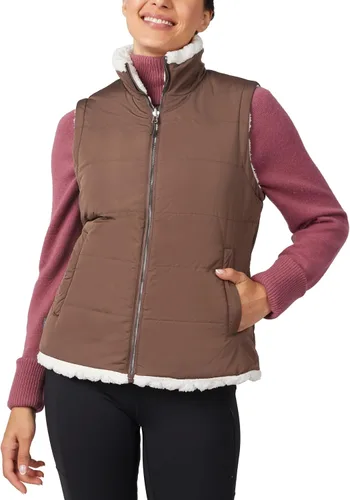 Miniatura 9 de Free Country Chaleco reversible acolchado de forro polar sherpa ligero con bolsillos con cremallera, chaleco de invierno para damas, aventura