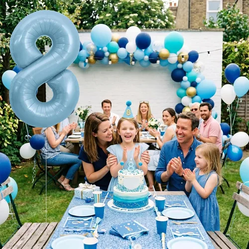 Miniatura 5 de TONIFUL 40 Inch Pastel Blue Number 8 Foil Balloons Large Mylar Foil Digital 8 Balloons for 8th Birthday, Gender Neutral Party, Baby Shower, Oro rosa
