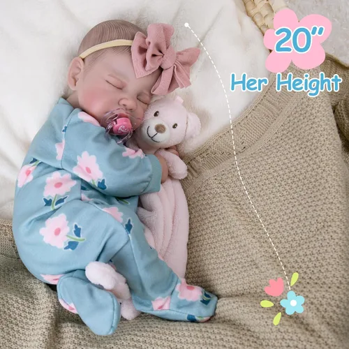Miniatura 6 de Aori Muñecas Reborn de bebé realistas de 20 pulgadas, muñeca recién nacida de niña durmiendo ultra realista con cuerpo ponderado y muñeca de vinilo