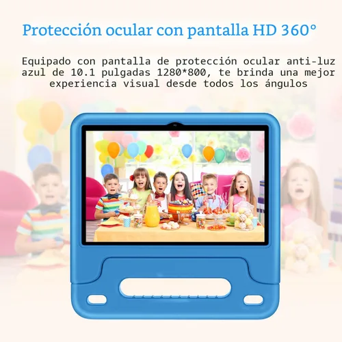 Miniatura 4 de WXUNJA Tablet Android 15 Kids 2025, tabletas actualizadas de 10.1 pulgadas con procesador Octa-Core, batería de 6000 mAh, espacio para niños, Azul