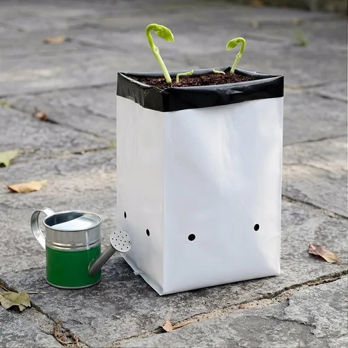 Miniatura 8 de Lawei Paquete de 100 bolsas de cultivo de plástico de 1 galón, bolsas de cultivo de plantas en blanco y negro, bolsas de siembra para plantas