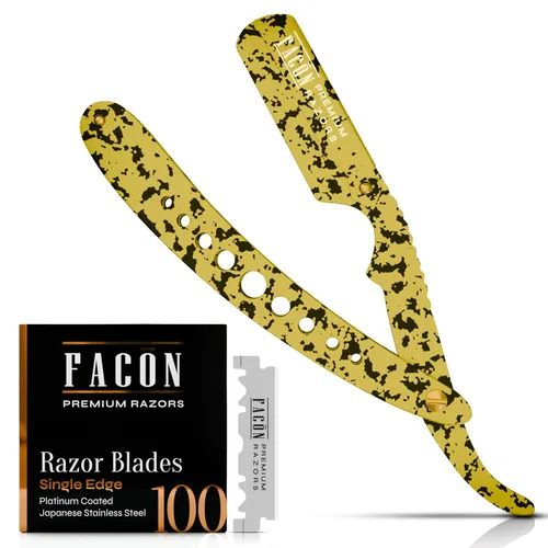 Miniatura 12 de Facón Navajas rectas para hombres - Kit de navaja de barbero profesional de borde recto con 100 cuchillas, afeitadora clásica de acero inoxidable El