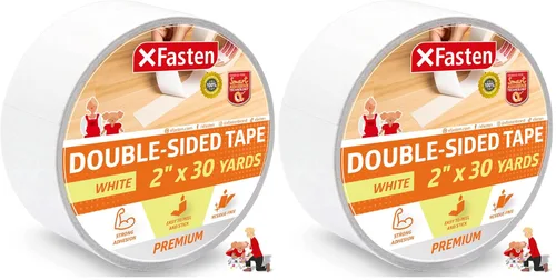 Miniatura 10 de XFasten Cinta adhesiva de doble cara, blanca, extraíble y sin residuos, 2 pulgadas x 30 yardas, cinta adhesiva de dos caras segura para superficies