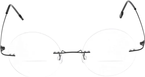 Miniatura 2 de Gafas de lectura bifocales con marco redondo sin montura para hombres y mujeres+1.00 aleación de titanio ligeros lentes de lectura