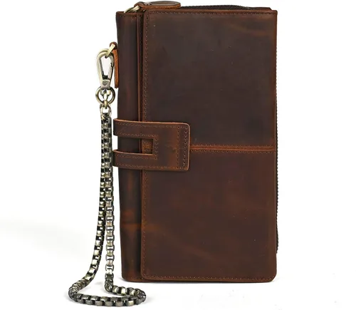 Miniatura 46 de Genuino Caballo Loco Cuero Regalo de Viaje Moneda Bolsillo Tarjetero Organizador Largo Cadena Rfid Cartera Monedero Con Broche Para Hombres Hombres
