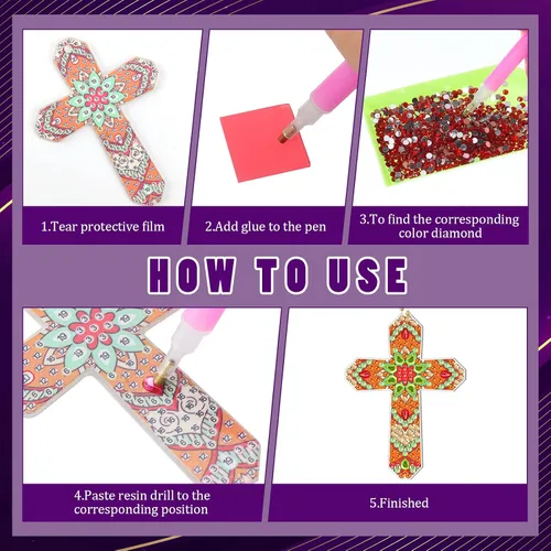 Miniatura 5 de Glenmal 12 llaveros de pintura de diamante de Pascua, kits de llaveros de arte de diamantes de cruz para adultos, cruces religiosas, adornos 5D