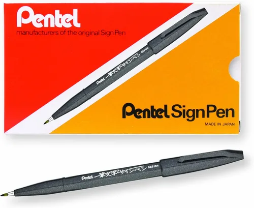 Miniatura 5 de Bolígrafo con punta de pincel Pentel, tinta ocre. Caja de 12 (SES15 C-Y), Negro Paquete de 1