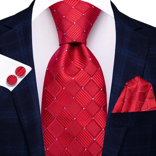 Miniatura 241 de Hi-Tie Corbata clásica de cachemira para hombre con pañuelo y gemelos a cuadros