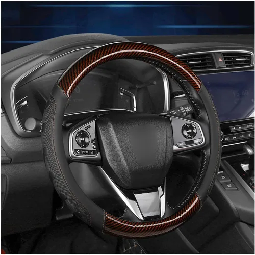 Miniatura 8 de Zpana Funda para volante de automóvil, 14.96 pulgadas, patrón de fibra de carbono 3D transpirable, protector de volante con forro antideslizante