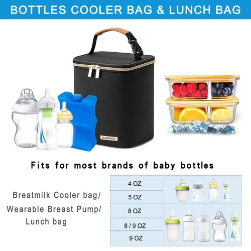 Miniatura 3 de Bolsa enfriadora de leche materna BABEYER con paquete de hielo, se ajusta a 4 biberones de hasta 9 onzas, bolsa enfriadora de biberones adecuada