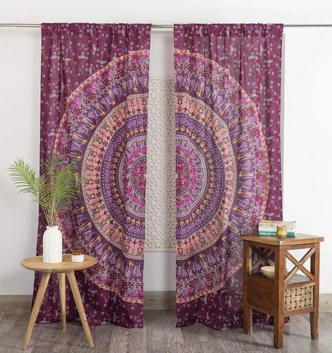 Miniatura 15 de Popular Handicrafts Cortinas hippie azul con mandala de camello de 100 pulgadas de largo para sala de estar o dormitorio, juego de 2 paneles