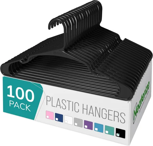 NEATERIZE Perchas de plástico para ropa, paquete de 100 unidades para adultos, perchas de plástico, el colgador perfecto para abrigos y perchas para