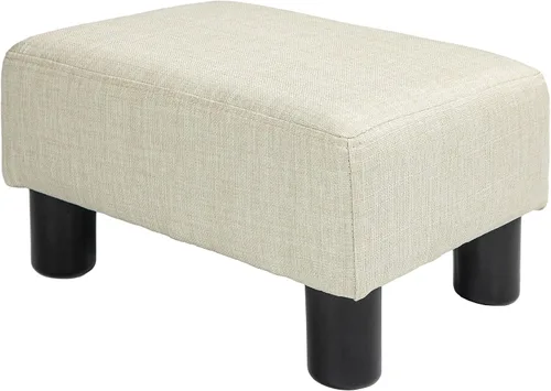 HOMCOM Reposapiés otomano, taburete pequeño con tapicería de tela de lino y patas de plástico, otomana cubo para sala de estar, beige