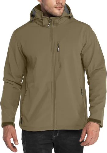 Miniatura 8 de Outdoor Ventures - Chaqueta ligera de Softshell para hombre con forro polar, con capucha, resistente al agua, para senderismo, rompevientos
