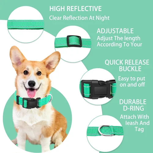 Miniatura 2 de collar reflectante para perros con hebilla de cierre de seguridad, collares de nailon ajustables, suaves y transpirables para perros pequeños