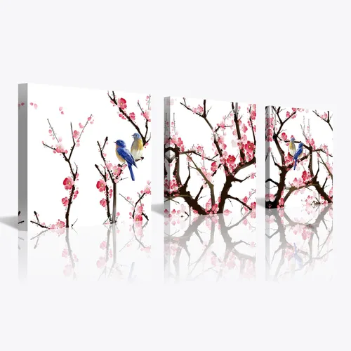 Miniatura 48 de Arte de Pared de Acuarela de Estilo Asiático Tradicional Chino Pájaro en Rama de Flor de Cerezo Roja Decoración Paisaje Floral Oriental Pintura