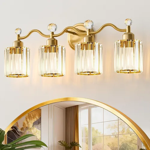 Miniatura 12 de Moderna lámpara de cristal para tocador de baño, 3 luces negras y doradas, lámparas de tocador sobre espejo, lámpara de pared de vidrio