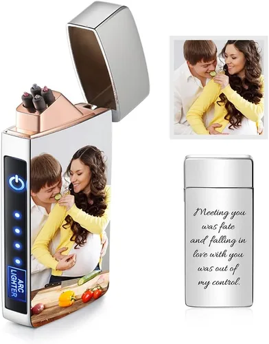 Miniatura 11 de Encendedor de arco eléctrico con foto personalizada USB recargable a prueba de viento, interruptor táctil grabado personalizado con indicador