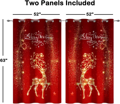 Miniatura 6 de Cortinas rojas de Navidad para sala de estar, juego de 2 paneles, cortinas de ventana de terciopelo rojo de 63 pulgadas de largo, cortinas