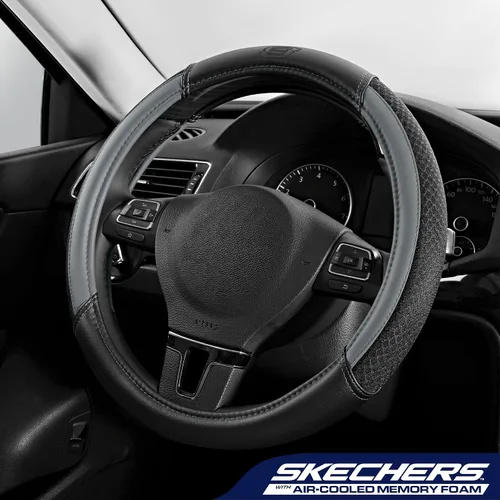 Miniatura 2 de Skechers Funda de cuero para volante refrigerada por aire, ajuste universal de 14 pulgadas, 1/2-15 pulgadas, protector de volante de automóvil
