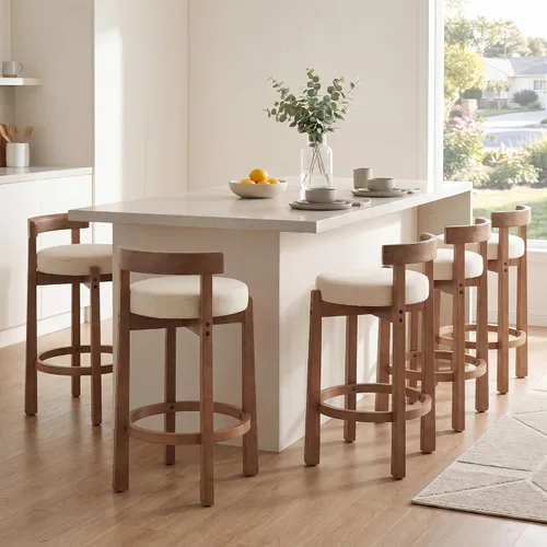 Miniatura 12 de LukeAlon Mid Century Linen Taburete Individual de Mostrador, Tapizado de 26.5" de Altura de Asiento, Taburetes Bajos con Patas de Madera Natural