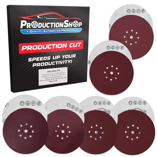 Miniatura 11 de ProductionShop Discos de lijado de grano 60 con patrón rojo de 9 agujeros de 9 pulgadas, caja de 20 – Papel de lija sin polvo con respaldo de gancho
