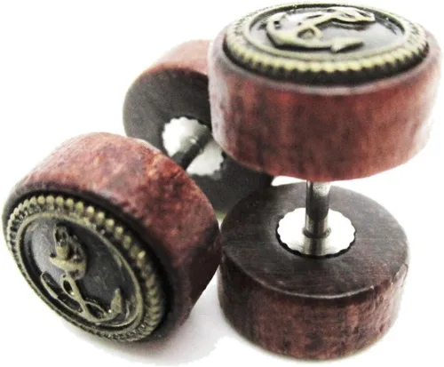 Miniatura 2 de Aretes de madera orgánica con emblema de anclaje de metal - Nuevo!, Metal