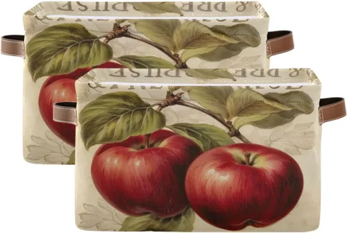 Miniatura 9 de Cesta de almacenamiento plegable de color rojo burdeos para estantes, plegable, impermeable, resistente, de tela, con asas, cubo de almacenamiento