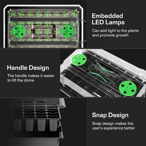 Miniatura 5 de VIVOSUN 1 paquete de bandejas iniciadoras de semillas de 40 celdas con 1 juego de luces LED y alfombrilla térmica para plántulas de 10"x20.75
