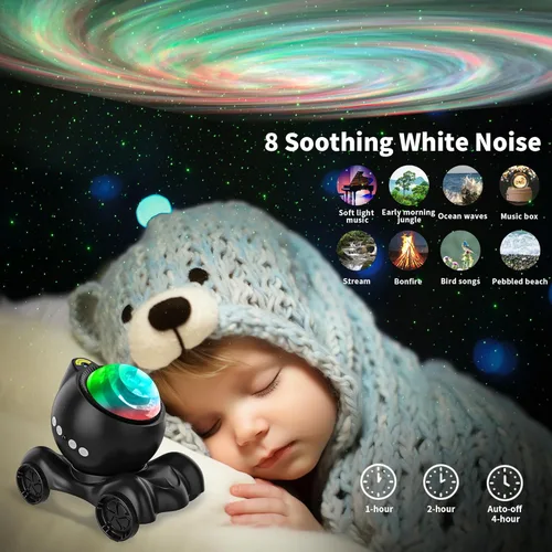 Miniatura 4 de ENOKIK Proyector de galaxia, proyector Star Aurora, altavoz Bluetooth integrado, luz nocturna para niños y adultos, luz de ruido blanco para Negro
