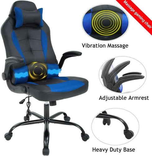 Miniatura 3 de Silla ergonómica de oficina para juegos, silla ejecutiva de computadora con respaldo alto con soporte lumbar y brazos abatibles, silla giratoria Azul