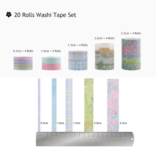 Miniatura 2 de Dizdkizd - Juego de 20 rollos de cinta Washi con flores verdes, bonita cinta adhesiva estacional para diario, suministros estéticos